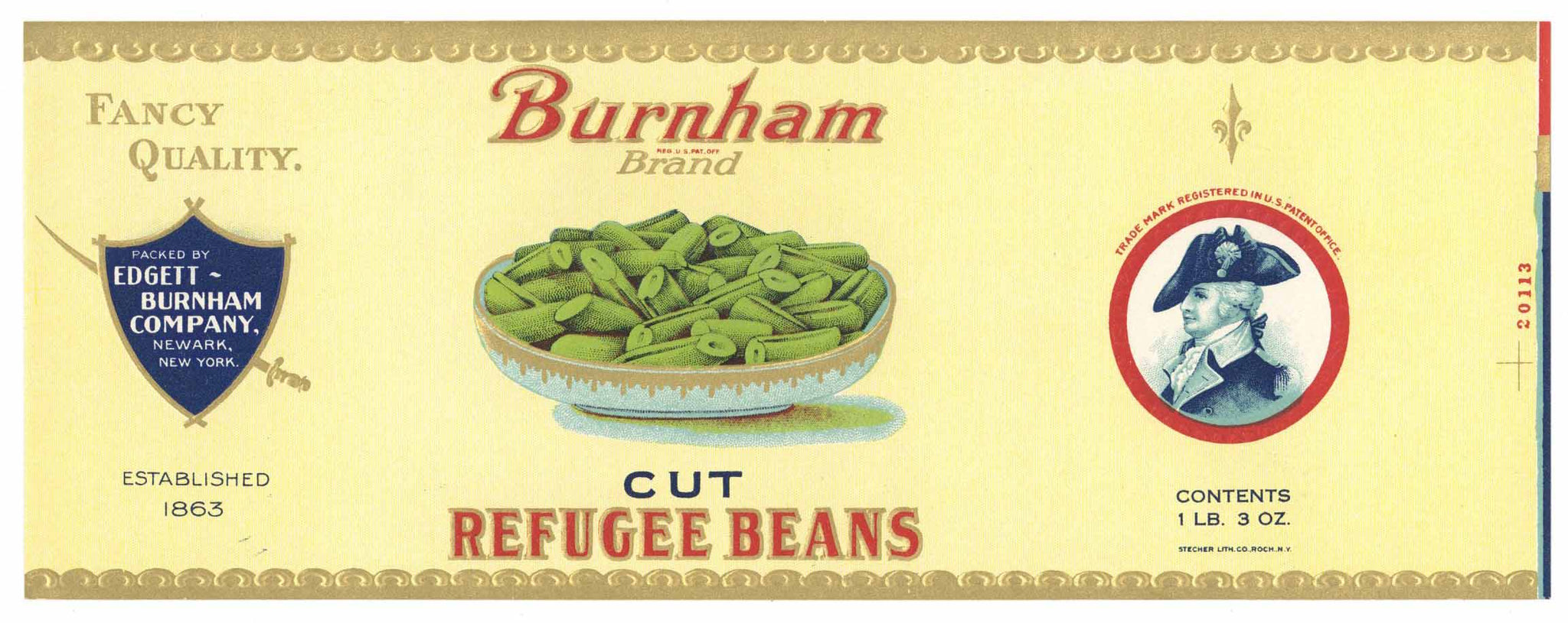Burnham Brand Vintage Cut Refugee Beans Can Label