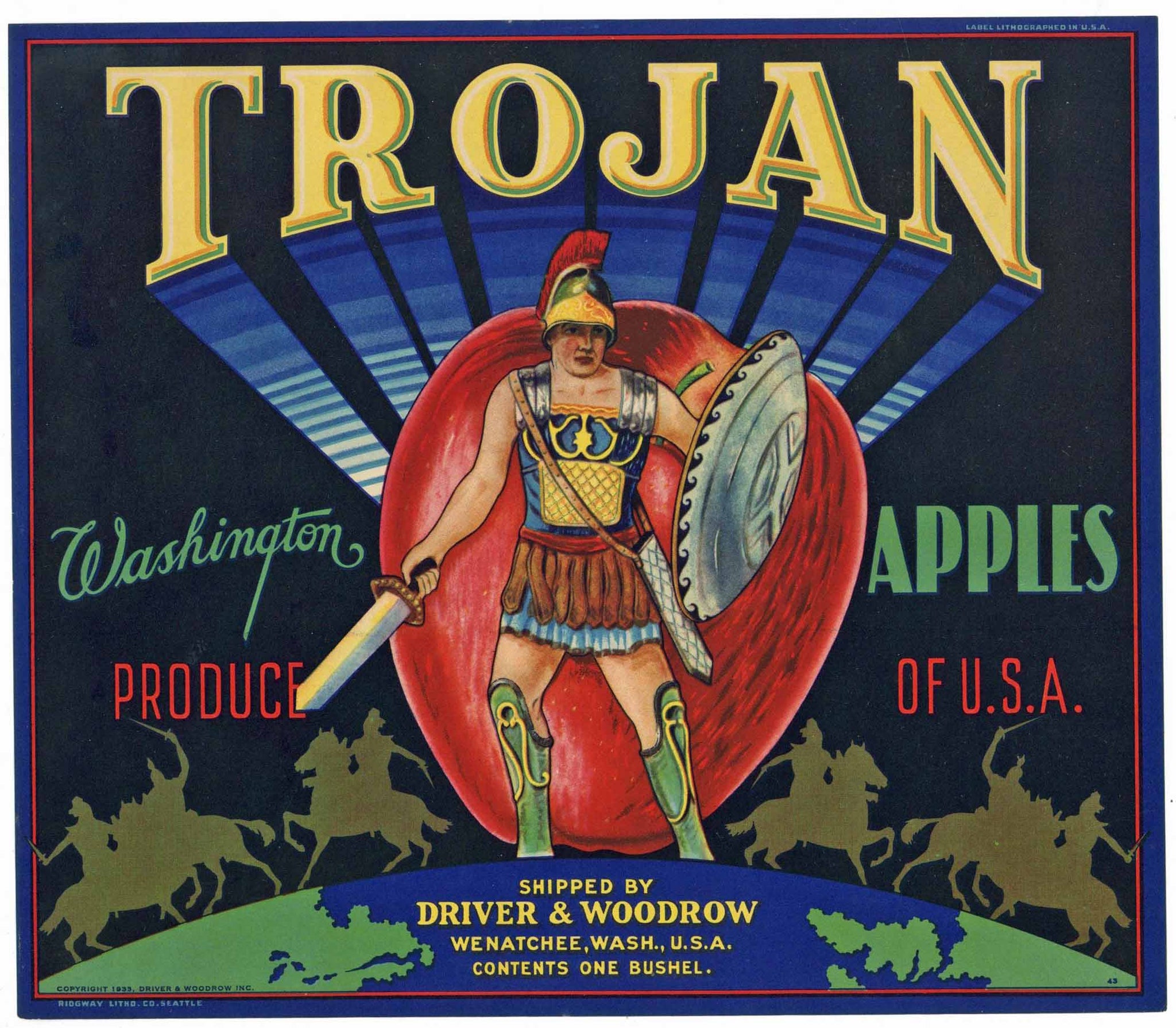 Trojan Brand Wenatchee Washington Apple Crate Label