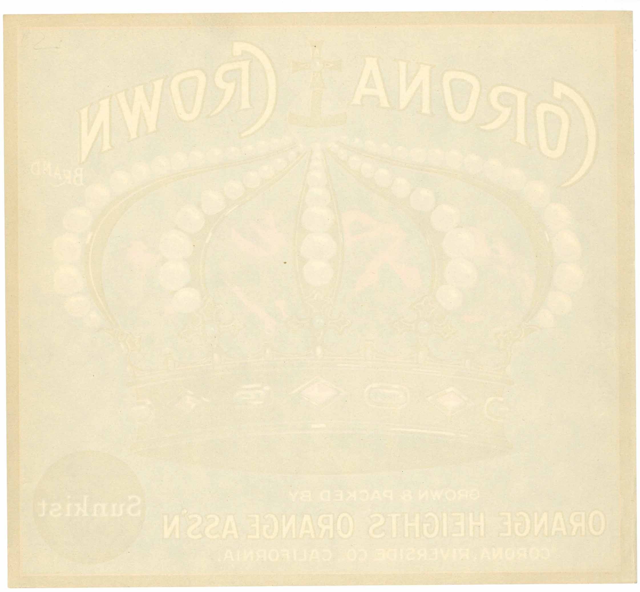 Corona Crown Brand Vintage Riverside County Orange Crate Label