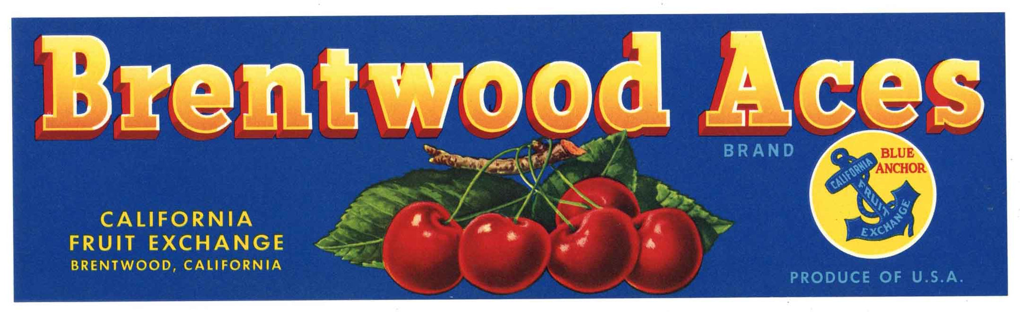Brentwood Aces Brand Vintage Cherry Crate Label