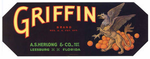 Griffin Brand Vintage Leesburg Florida Citrus Crate Label