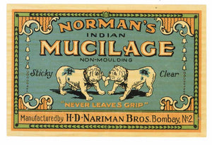 Norman's Indian Mucilage Brand Glue Bottle Label