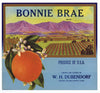 Bonnie Brae Brand Vintage Tulare County Orange Crate Label
