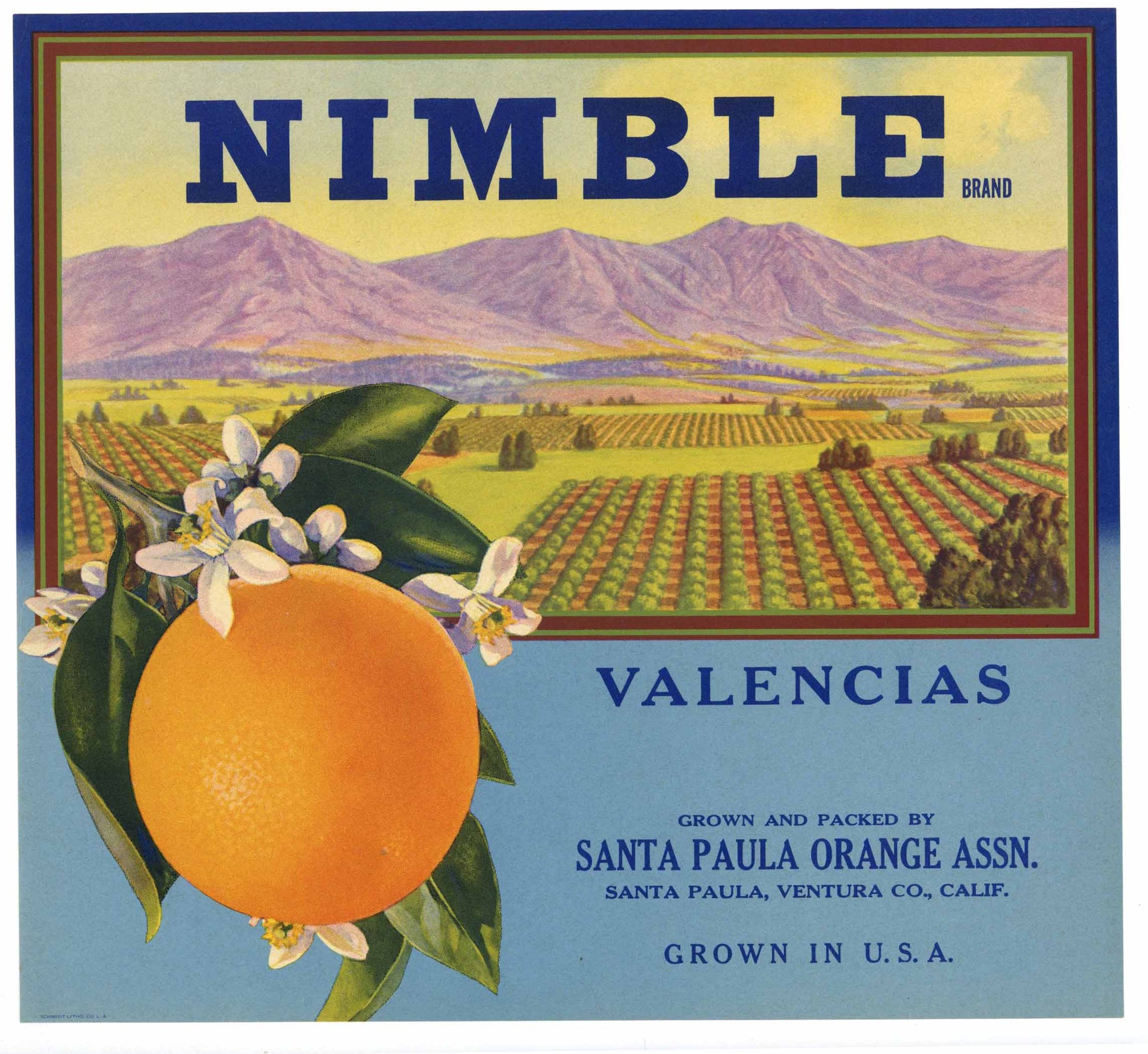 Nimble Brand Vintage Santa Paula Orange Crate Label
