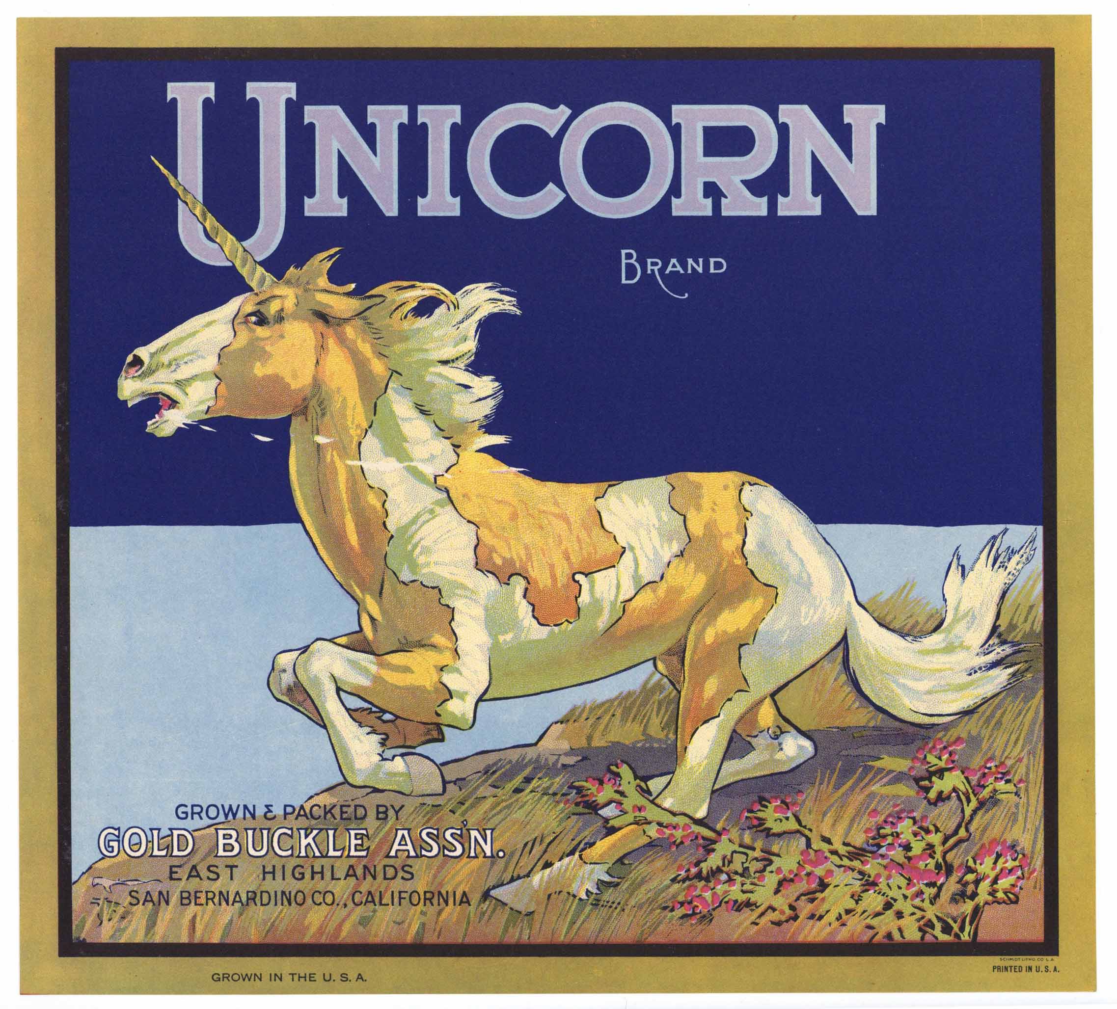 Unicorn Brand Vintage East Highlands Orange Crate Label – thelabelman