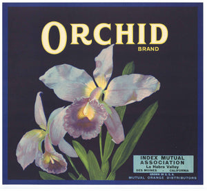 Orchid Brand Vintage La Habra Valley Orange Crate Label, Des Moines