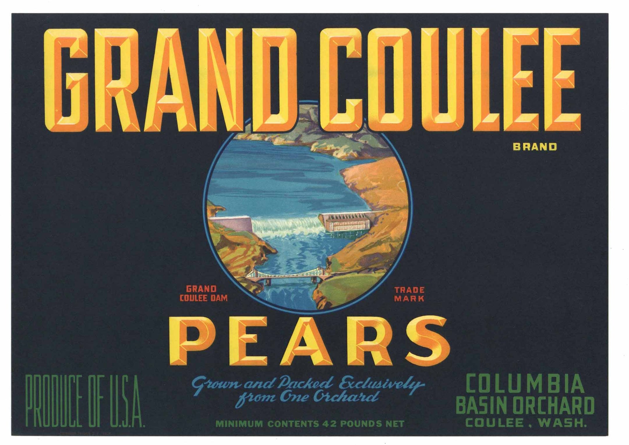 Grand Coulee Brand Vintage Washington Pear Fruit Crate Label
