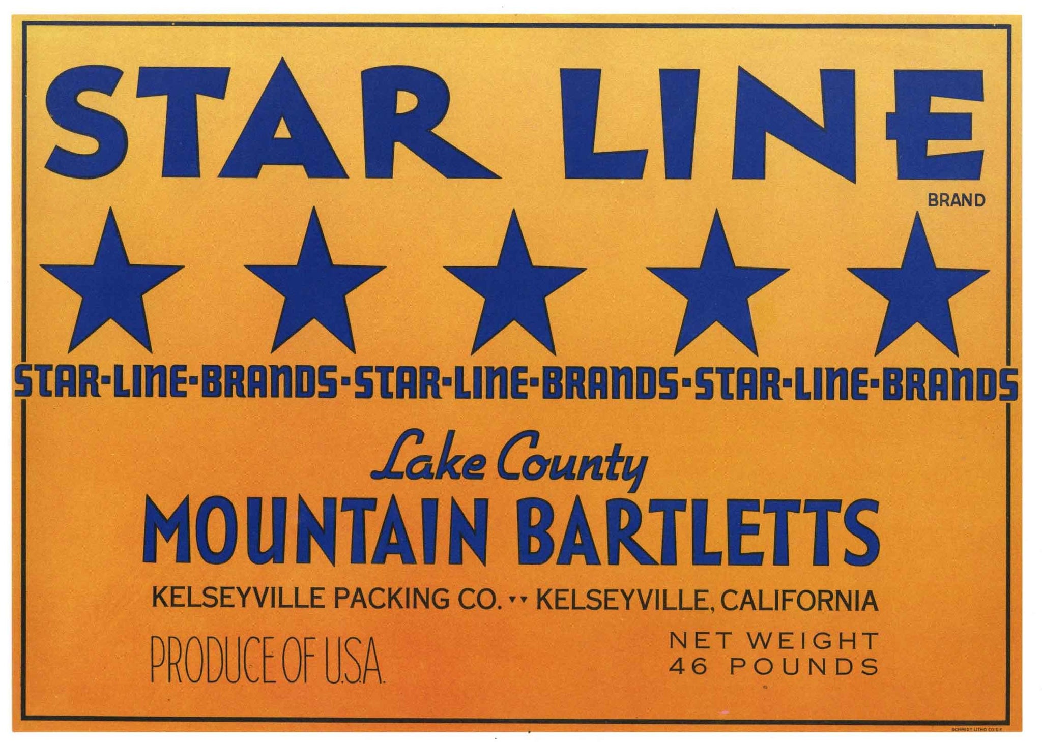 Star Line Brand Vintage Lake County Pear Crate Label