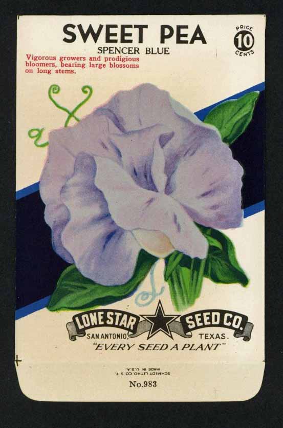sweet pea flower seed packets Sweet Pea Vintage Lone Star Seed Packet, Spencer Blue