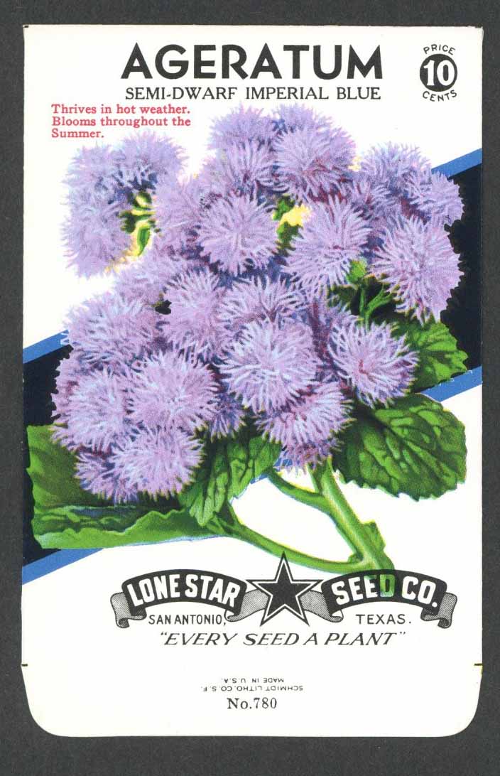 10 cent flower seed packets Ageratum Vintage Lone Star Seed Packet – thelabelman
