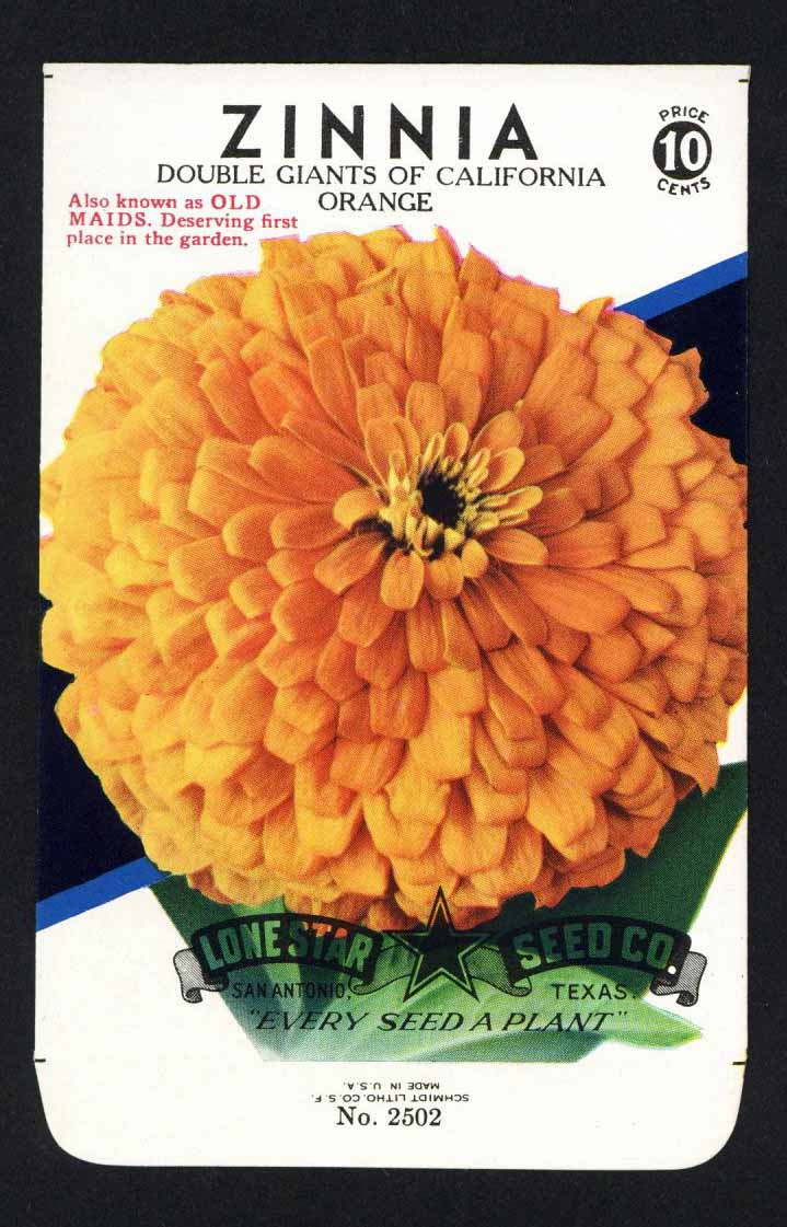Zinnia Vintage Lone Star Seed Packet, Giants of California