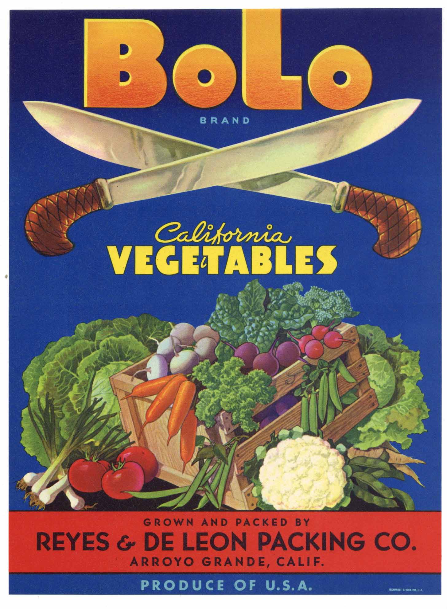 Bolo Brand Vintage Arroyo Grande Vegetable Crate Label
