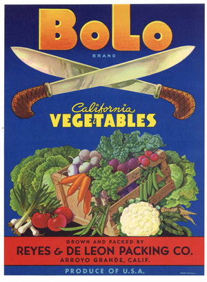 Bolo Brand Vintage Arroyo Grande Vegetable Crate Label