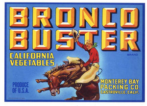 Bronco Buster Brand Vintage Monterey Bay Packing Vegetable Crate Label