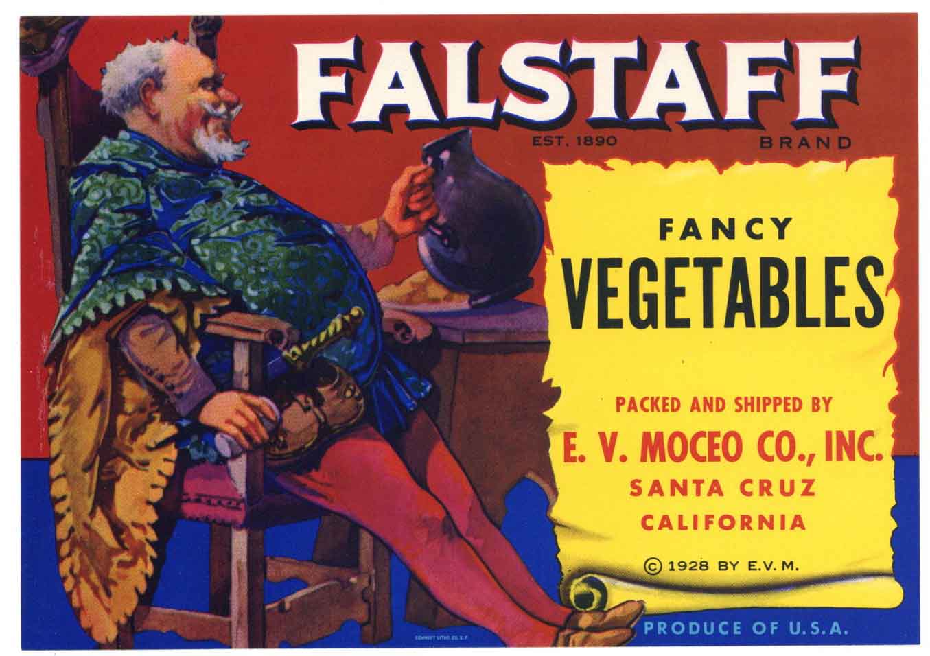 Falstaff Brand Vintage Santa Cruz Vegetable Crate Label