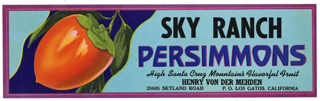 Sky Ranch Brand Vintage Los Gatos California Persimmon Crate Label