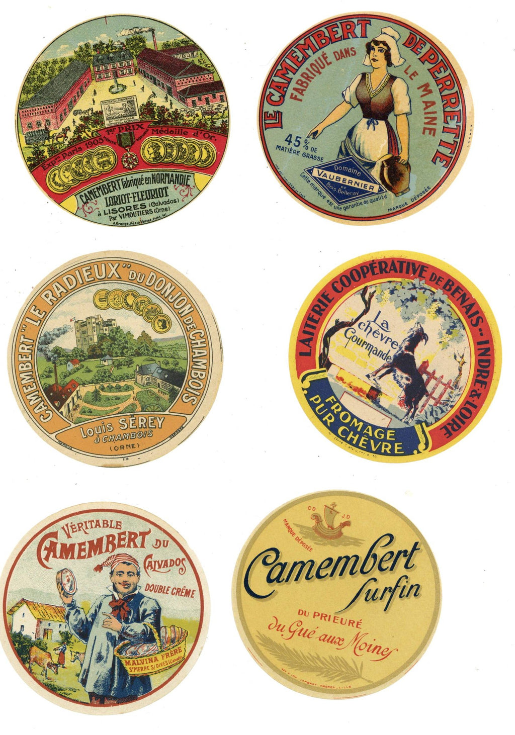 Camembert Cheese Label set of 5