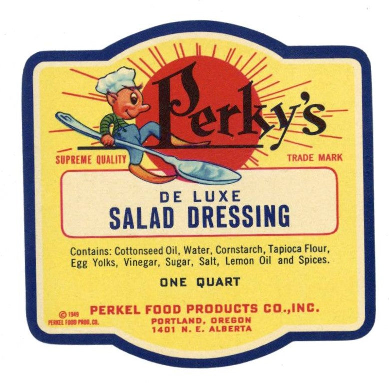 Label Man Perky's Brand Vintage Portland Oregon Salad Dressing Bottle Label ...