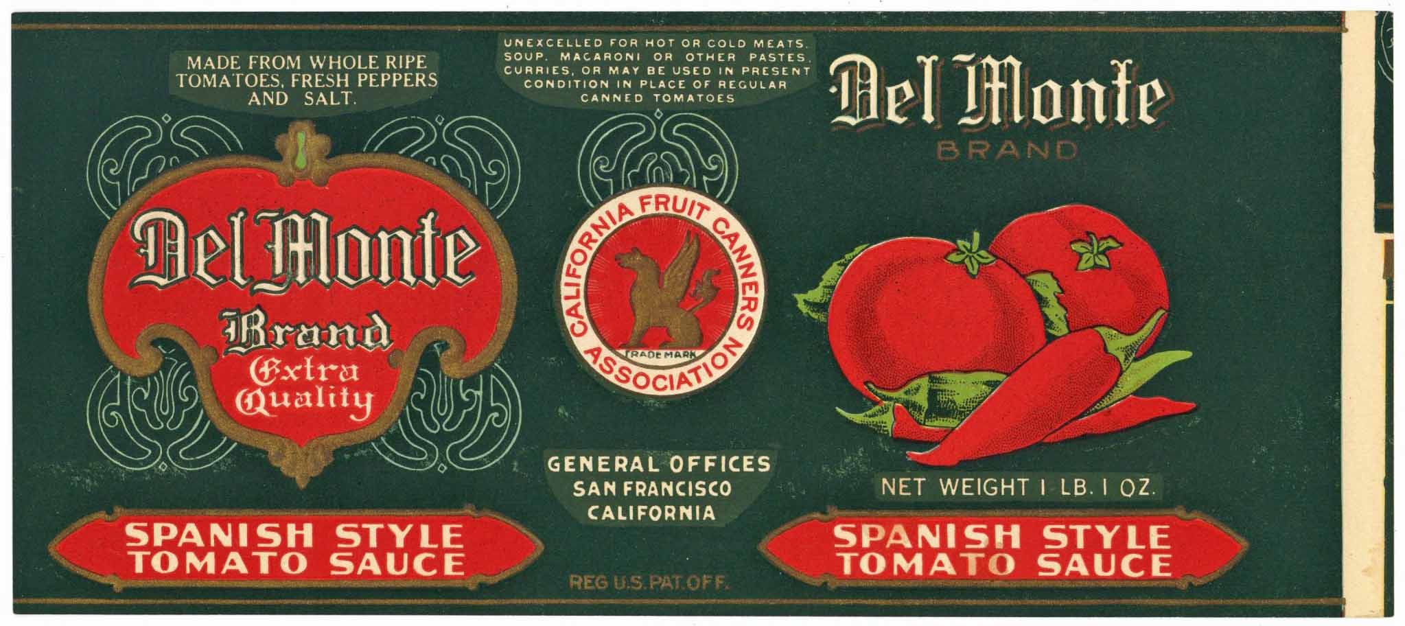 Del Monte Brand Vintage Tomato Sauce Can Label, 1910s