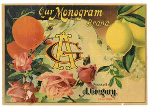 Our Monogram Brand Vintage California Lemon and Orange Crate Label