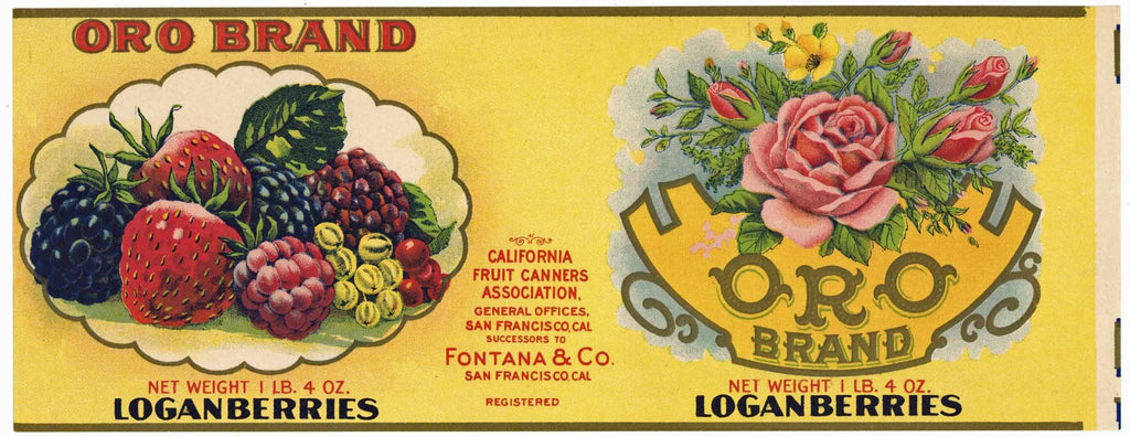 Oro Brand Vintage Loganberries Can Label