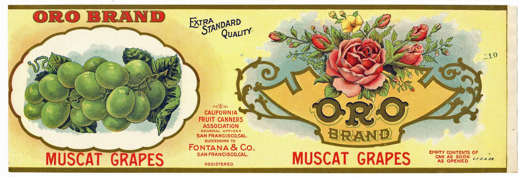 Oro Brand Vintage Muscat Grapes Can Label