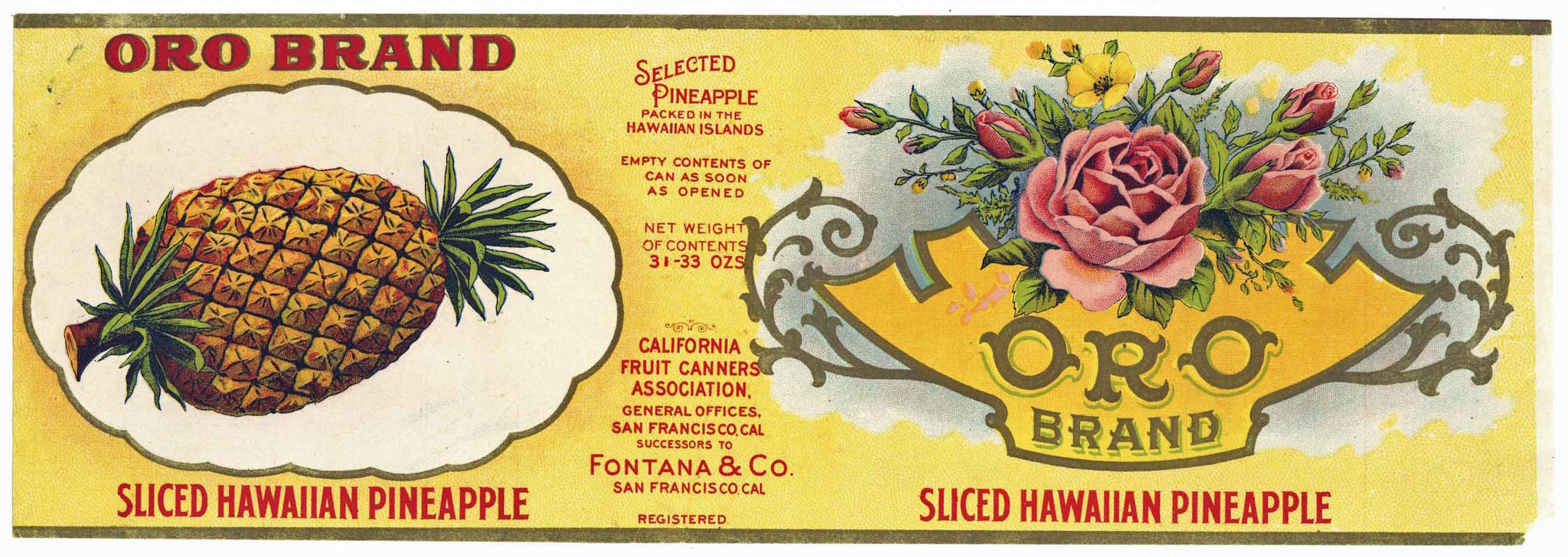 Oro Brand Vintage Sliced Hawaiian Pineapple Can Label