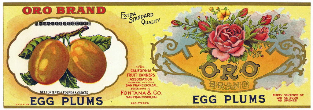 Oro Brand Vintage Egg Plums Can Label