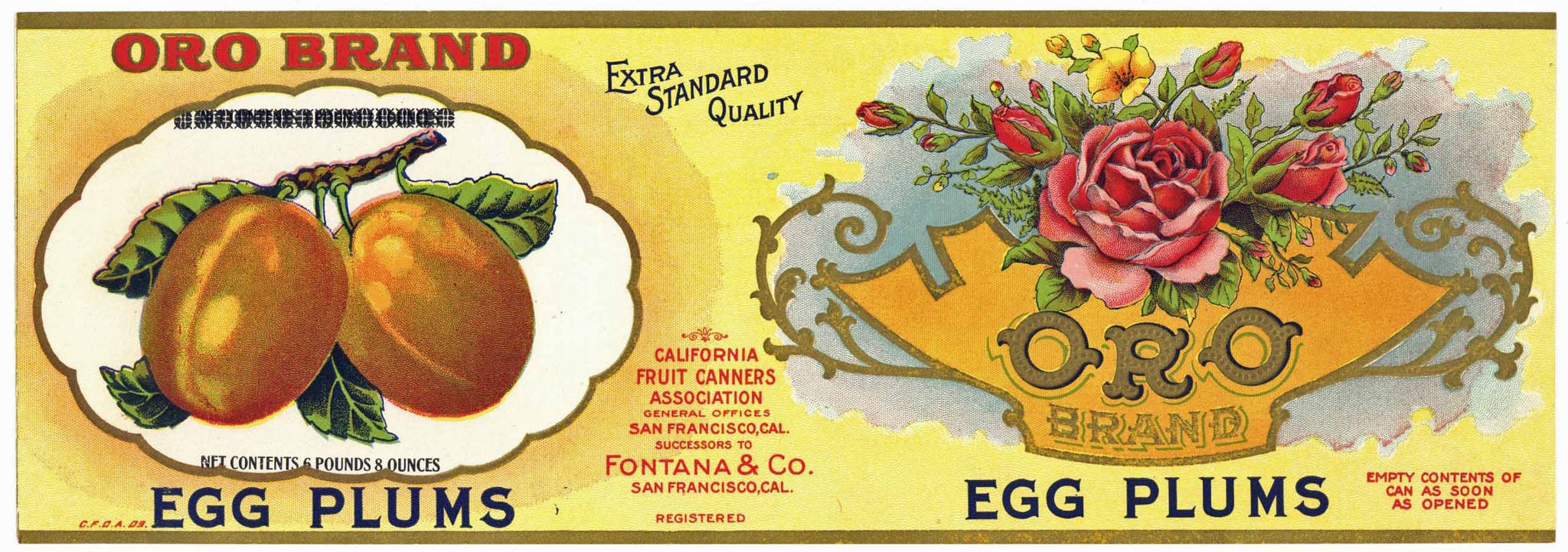 Oro Brand Vintage Egg Plums Can Label