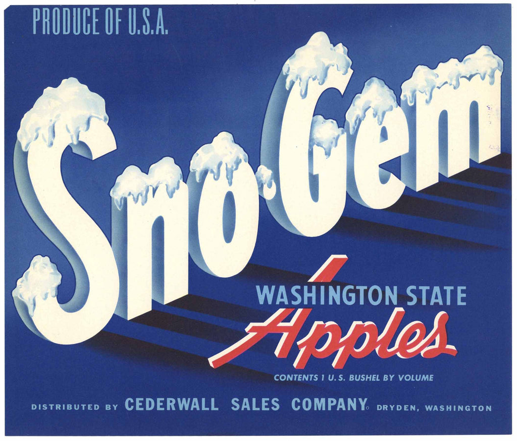 Sno-Gem Brand Vintage Dryden Washington Apple Crate Label