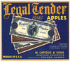 Legal Tender Brand Vintage Wenatchee Washington Apple Crate Label