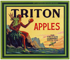 Triton Brand Vintage Seattle Washington Apple Crate Label, green
