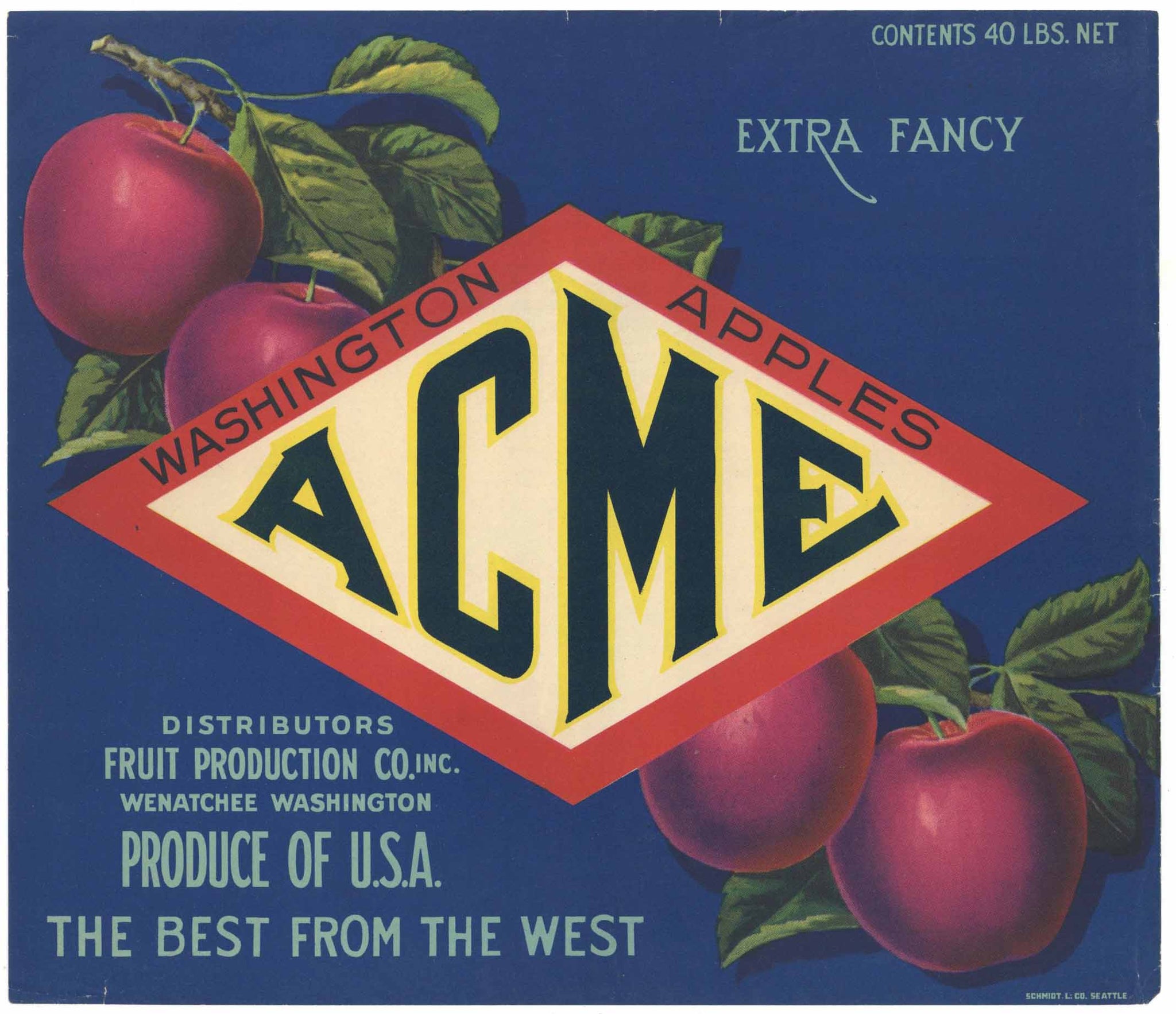 Acme Brand Vintage Wenatchee Washington Apple Crate Label