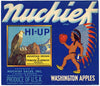 Nuchief Brand Vintage Wenatchee Washington Apple Crate Label, Hi-Up