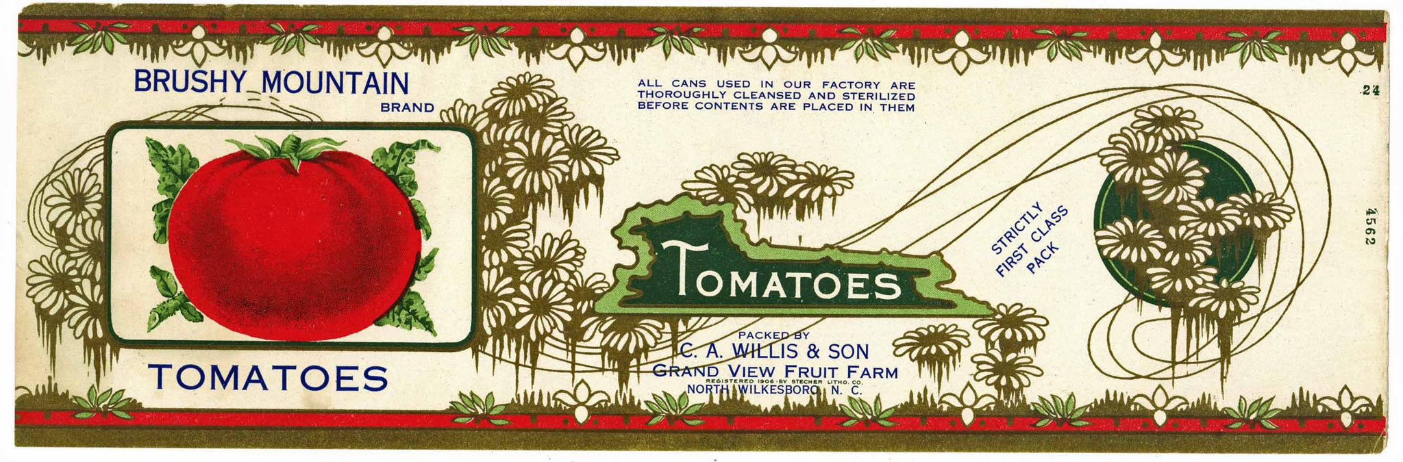 Brushy Mountain Brand Vintage North Carolina Tomato Can Label