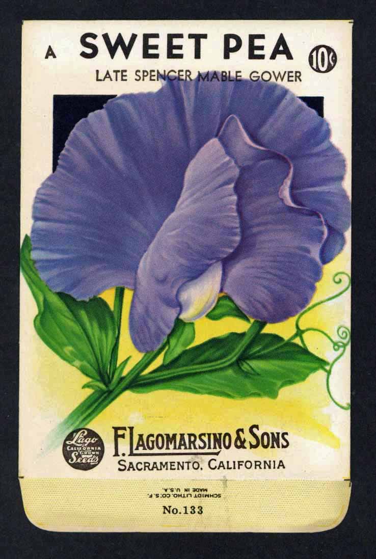 Sweet Pea Vintage Lagomarsino Seed Packet, Late Spencer Mable Gower