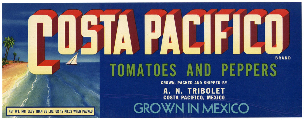 Costa Pacifico Brand Vintage Mexican Tomato Crate Label