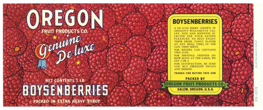 Oregon Brand Vintage Salem Oregon Boysenberries Can Label