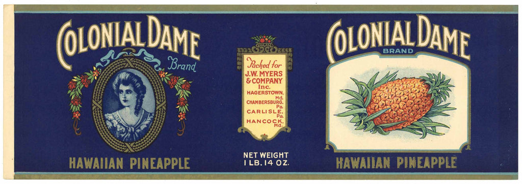 Colonial Dame Brand Vintage Hawaiin Pineapple Can Label