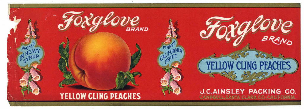 Foxglove Brand Vintage Peach Can Label