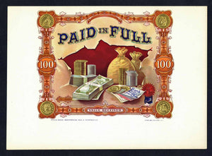 Paid In Full Brand Inner Cigar Box Label