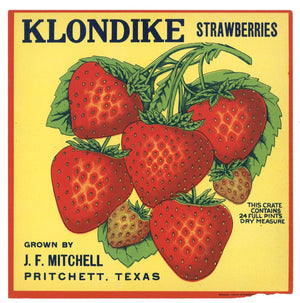 Klondike Brand Vintage Pritchett Texas Strawberry Crate Label