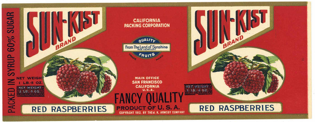 Sun-Kist Brand Vintage Red Raspberry Can Label