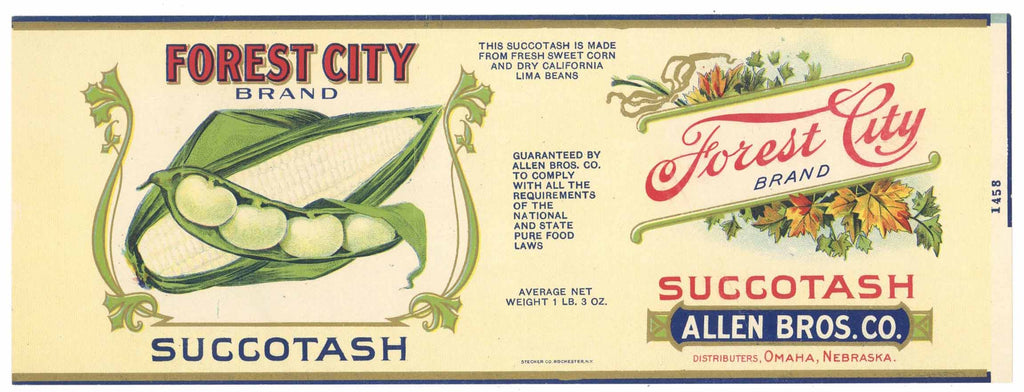 Forest City Brand Vintage Omaha Nebraska Succotash Can Label