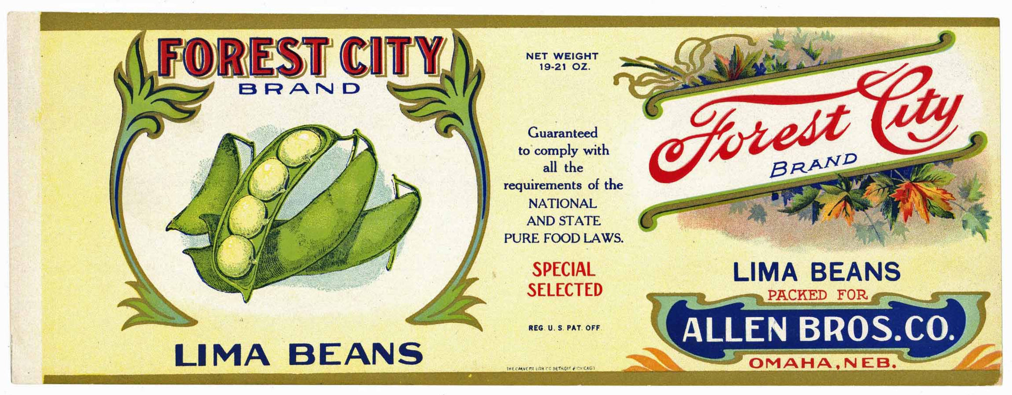 Forest City Brand Vintage Omaha Nebraska Lima Beans Can Label