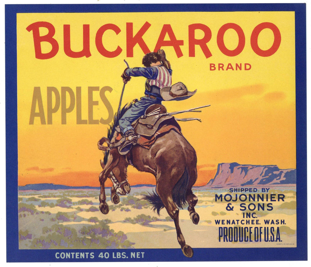 Buckaroo Brand Wenatchee Washington Apple Crate Label