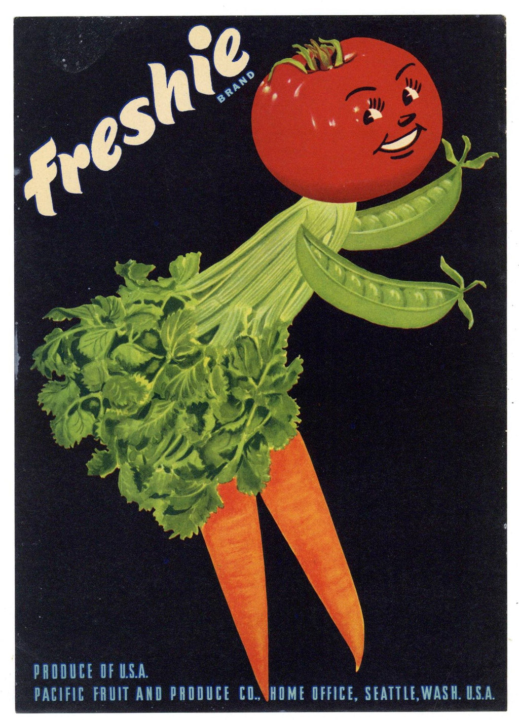 Freshie Brand Vintage Vegetable Crate Label, wear