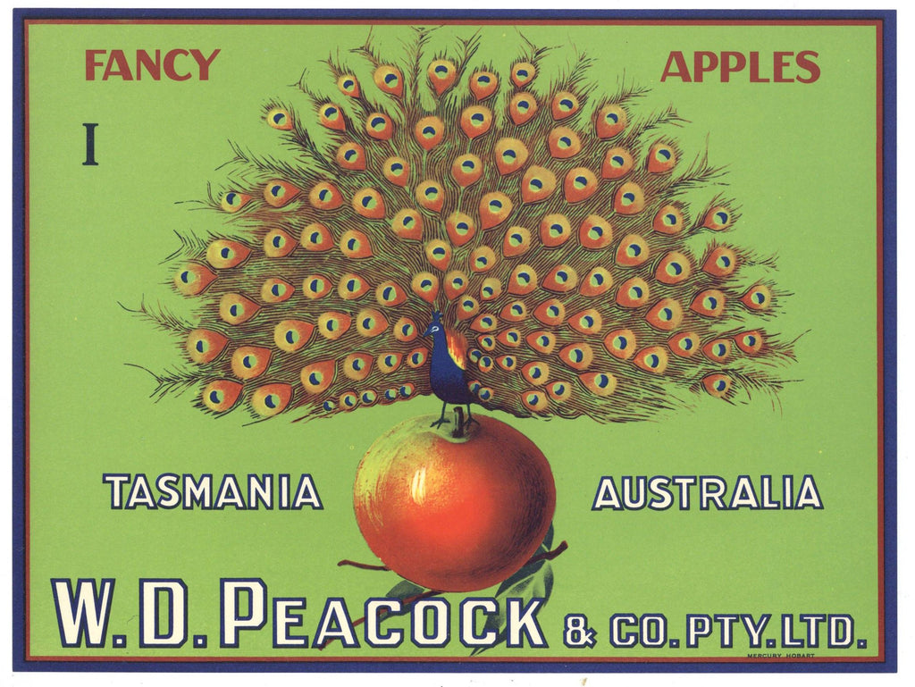 Peacock Brand Vintage Tasmania Australia Apple Crate Label, I