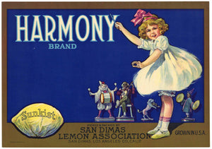 Harmony Brand Vintage San Dimas California Lemon Crate Label