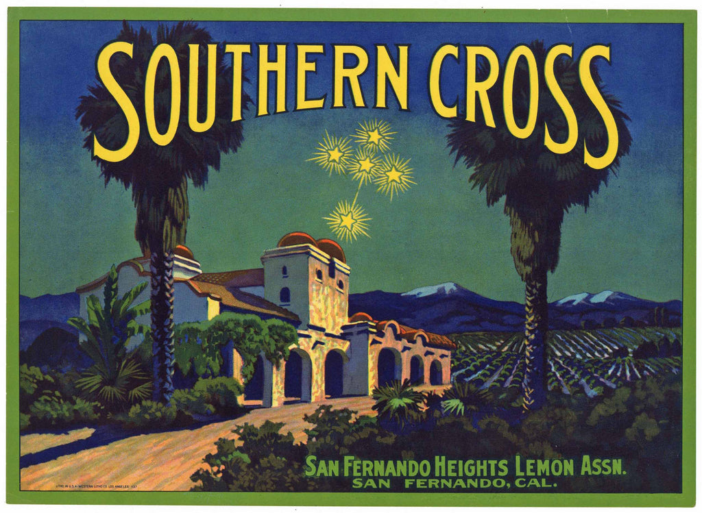 Southern Cross Brand Vintage San Fernando California Lemon Crate Label